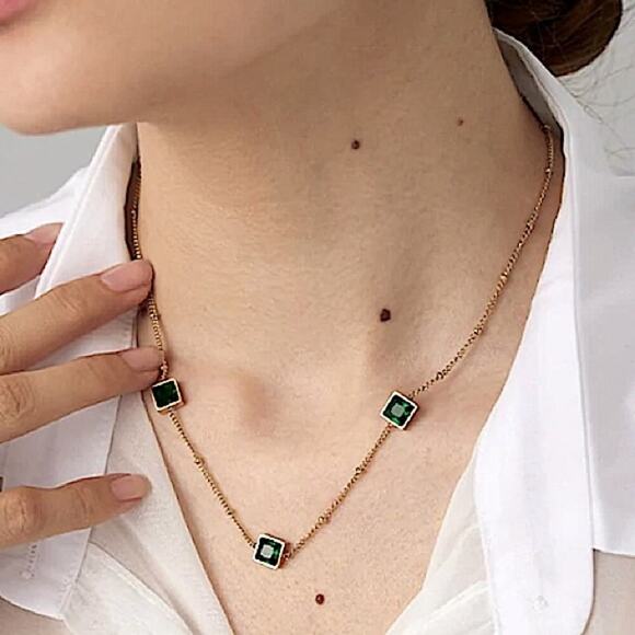 Gold Zircon Emerald Bracelet Chain Link - Picture 1 of 13